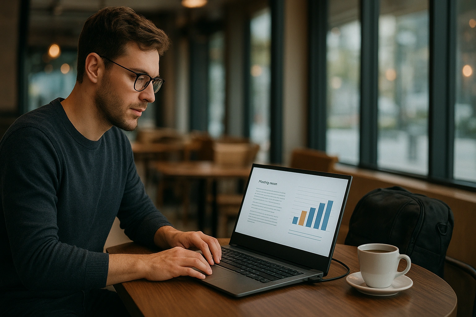Thumbnail showing a remote worker using a laptop and portable monitor in a café, illustrating a clean dual-screen mobile setup for remote productivity in 2025